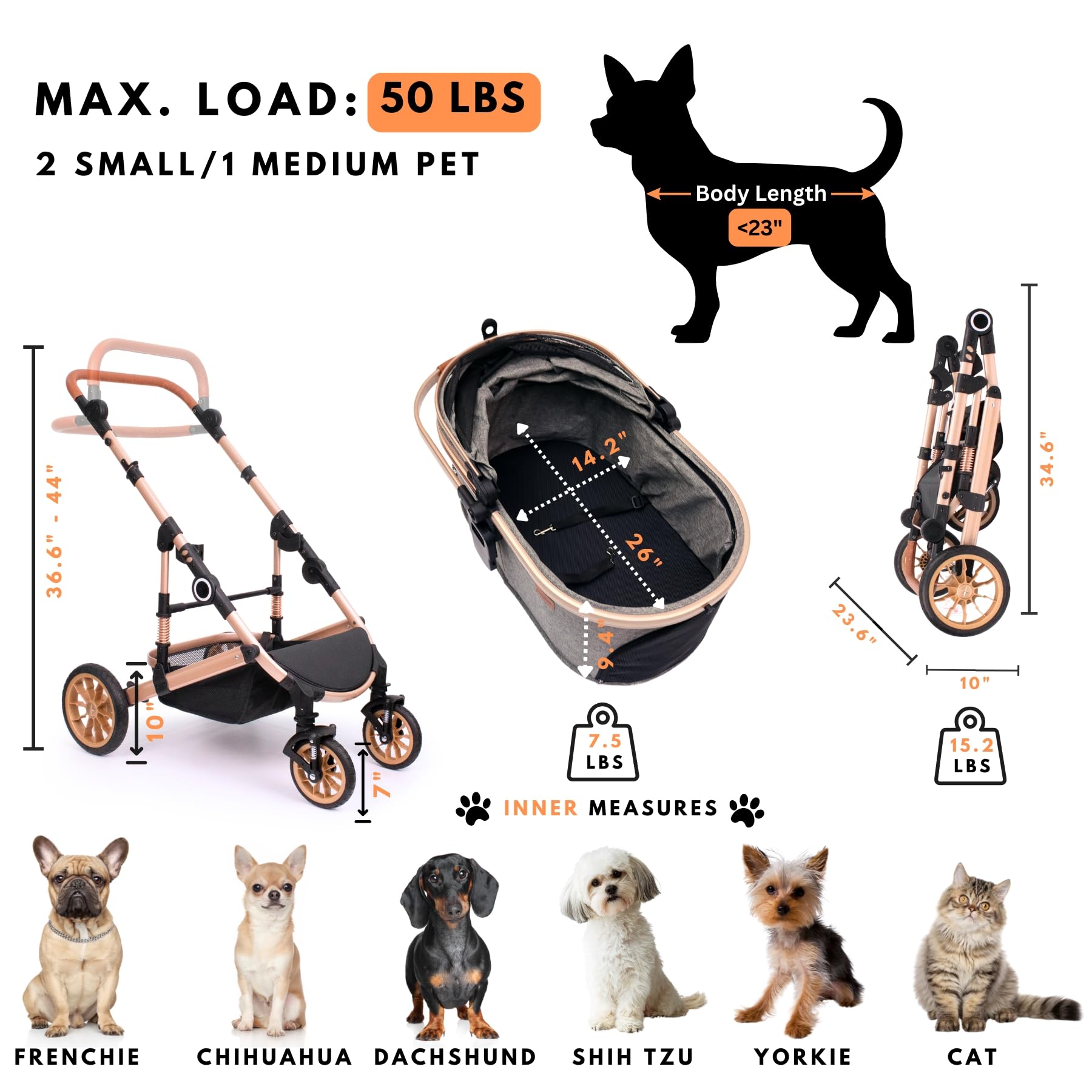Amazon.co.jp: Bicystar 犬用ベビーカー 取り外し可能なキャリア付き